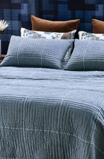 Bianca Lorenne - Quadrato  Bedspread - Pillowcase and Eurocase Sold Separately - Denim Blue